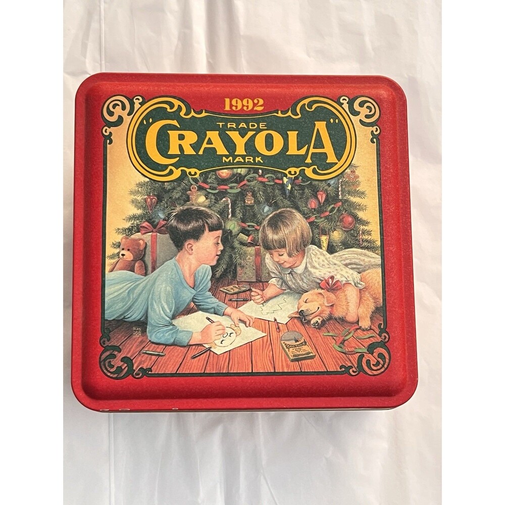 Vintage 1992 Crayola Holiday Tin Christmas Storage Box Nostalgia De